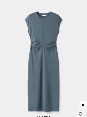 Mango Slate Blue Cap-Sleeve Midi Dress